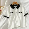 Summer Japanese Style Turn-down Collar Short Sleeve Thin Short-sleeved Ice Silk Knit Womens Shirt Coats Tops Blouses 210805