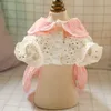 Mini Grid Flower Hollow Dress Spring Summer Pets Outfits Clothes for Small Party Dog Skirt Puppy Pet Costume