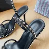 Top designer women's high heel sandals 10cm cross strap metal bead rimmed leather sole 35-42