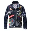 Men's Badge Painted Patches Denim Jacket Trendy Beauty Patchwork Embroidered Motorcyle Jeans Coat Outerwear Veste pour hommes