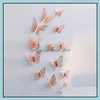 Inrichting Garden12pcs / Set Rose Gold 3D Hollow Butterfly Muursticker Huis Butterflies Stickers Kamer Decoratie voor Party Bruiloft Decor Drop De