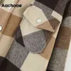 Aachoae Loose Casual Wool Plaid Jacket Women Turn Down Collar Fashion Coat With Pockets Autumn Long Sleeve Ladies Jackets Coats 211112