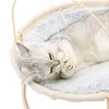 US Stock Cat Letto letto morbido Peluche Amaca Amaca Staccabile PET con palla pendenti per gatti, cani piccoli-beige Home Decora48 A33