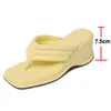 Meotina Slippers Shoes Women Flip Flop Sandals Wedges High Heel Slides Square Toe Ladies Footwear Summer Yellow Fashion Shoes 40 210608