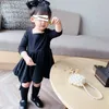 Dziewczyny Sukienka Jesień Zima Koreański Styl Baby Kierunki Kwadratowa Neck Black Party Cute Dzieci Odzież Princess 210625