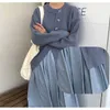 Printemps Et Été Long Haze Blue Jupes Femmes Taille Haute Harajuku Elelgant Skits Style Japonais Campus Jupes Longues 210619