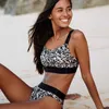 Drukuj Bikini 2021 Stroje kąpielowe Bandeau Swimweear Stroje kąpielowe Kobiety Łączenie Biquini Beachwear Sport RBed Leopard Kostium kąpielowe Y0820