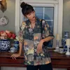 ネクタイ染料花柄の半袖シャツ夏のトップス緩いボタンアップカジュアル韓国のブラウス210427