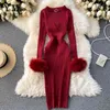 Yuoooooooooooo bonne qualité luxe brillant femme tricoté robe robe sexy creux de col en v