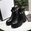 High Quality Womens Leather Boots Lace Up Ribbon Belt Buckle Ankle Boot Factory Direct Female Rough Heel Round Head Size:35-42