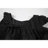 Dolce allentato nero Crop Dress Donna senza maniche increspato patchwork irregolare moda mini abiti Lady Streetwear Ins Midi Vestidos 210515