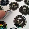 Etichette adesive riflettenti a colori rotonde personalizzate Etichette autoadesive olografiche stampate in argento 1/2/3/4 / 5cm Adesivo per borsa o scatola con logo cerchio arcobaleno