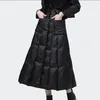 Jupes 2021 hiver épais vers le bas coton femmes noir Vintage taille haute poche décontracté chaud a-ligne élégant longue