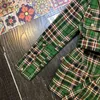 Herbst Winter Designer Marke Büro 2 Stück Outfits Gürtel Plaid Blazer Anzüge Falten Mini Rock Kleidung Sets Für Weibliche 211119