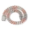 Kedjor 16mm Rose Guld/silver/guld 3 Färg Lyx Miami Cuban Link Halsband Prong Inställning Baguette Cubic Zirconia Hiphop Smycken 14 tum