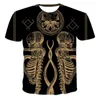 T-shirts Casual Fashion 3D Cool Skull Print 2021 Sommar Short-Sleeved Round Neck och Women's Sports T-shirt