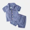 Été 2 3 4 6 8 10 Ans Chemise De Nuit À Manches Courtes + Short 2 Pièces Survêtement Pour Enfants Bébé Garçons Rayé Pyjama Ensemble 210701