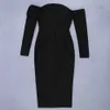 Women Sexy Designer Long Sleeve Black Bandage Dress Winter Ladies Midi Celebrity Bodycon Party Vestido 112cm 210527