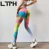 High waist Tie-dye print leggings sport women fitness plus size Running Gym Bodybuilding Elasticity pants Spring 210427