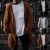 Pockets Men Autumn Winter Knitted Sweater Coat Long Cardigan Open Stitch Jacket Oversized Tricot Ribbed Men's Sweaters