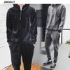 Herbst Winter Weiche Warme Männer Velours Trainingsanzug Koreanische Mode Gold Samt Trainingsanzug Hoody Hoodies und Jogger Hosen 2 Stück Outfit 210528