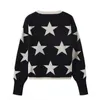 Jakość Jesień Zima Sweter damski O-Neck Star Pullover Knitting Swetry Z Długim rękawem z Split Casual Jumper C-288 211011