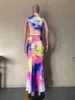 CM.YAYA Streetwear Active Tie Dye Print Women Two 2 Piece Set Outfit Crop Tops and Mermaid Maxi Skirt Matching Set Tracksuit 210730