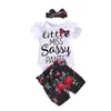 Set di abbigliamento Pudcoco 3pcs Nato Baby Girl Girl Lettera Stampa Body + Pantaloni floreali + Abbigliamento per fascia