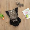 0-18m geboren peuter baby meisje kleding set schattige luipaard kanten mouw rompertjes boog bloomer shorts outfits zomer kostuums 210515