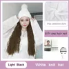 Women Hats Natural Wavy Or Straight Synthetic Hair Extensions With Cap All-in-one Female Knitted Black/White Hat Wide Brim