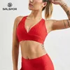 SALSPORE Sexy Vermelho Deep V Fitness Push Up Bra Mulheres Esportes Seamless Bubble Balette Bralette Cross Cross Voltar Casual Underwear Feminino 210623