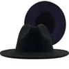 Felt Fedora Hat för män Kvinnor Patchwork Jazz Caps Girls Mens Wide Brim Hattar Man Kvinna Mode Konstgjord Ull Dubbelfärg Panama Cap Ladies Present