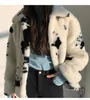 Dameswol Blends Faux bont pluche jas herfst winter dikke lange mouw mink spots jas dames casual harige outswear