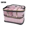 PVC transparente cosmético organizador viajar saco saco set rosa beleza maquiagem maquiagem esteticista vaidade validade necessária viagem