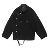 [EAM] Свободные черные джинсовые асимметричные карманные куртки стоят воротник с длинным рукавом женщин пальто мода весна осенью 1dd5972 21512