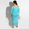 Casual Dresses Summer Fall Solid Plus Size Woman Dress Slash Neck Long Stretchy Mid Calf BodyCon For Party Nightclub212C