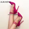 Sexy Pointed Toe Gold Padlock Chain Ankle Strap Ladies High Heels Snakeskin Dress Shoes Women Patent Leather Pumps