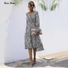 Arrival Fashion Women Dresses Long Sleeve Wrap Fall Clothes Office Elegant Midi Frocks for Ladies Spring Zebra Stripes 210630