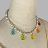 Pendant Necklaces Rainbow Cute Jelly Bear Pearl Choker Gummy Beaded Necklace For Women Cool Punk Hip Hop Cartoon Charm Y2K Jewelry