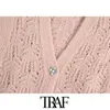 TRAF femmes douce mode avec boutons Bejeweled tricoté gilet pull Vintage sans manches femme gilet Chic hauts 210819