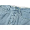 Sommar spets Patchwork Kvinnor Kort Straight Button Hög midja Casual Chic Girls Koreansk stil Harajuku Wide Leg A-Line Jeans 210515