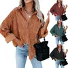 2022 Fashion Women Apparel Winter Winter Corduroy قمصان كبيرة الحجم بلوزات غير رسمية طويلة الأكمام الطويلة