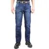 Heren jeans 2022 Casual Broek met Multi-Pockets Motorfiets Denim Broek Militaire Stijl voor Outdoor Blue Time Limited