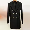 Casual Dresses High Street est 2022 Designer Blazer Dress Women's Double Breasted Lion Buttons notched