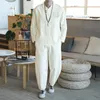 Men's Tracksuits Men's 5XL Set Casual Suit Cotton Linen Shirt Ankle Pants 2 Pieces Sets Oversize Men T-shirt Male 2022 Summer Tracksuit