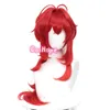 Genshin Impact Diluc Cosplay 60cm Long Red Wig Cosplay Anime Cosplay Wigs Heat Resistant Synthetic Wigs Halloween Y0903