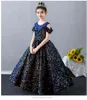 Flower Girl Dresses Luxury Formal Evening Party Dresses Sparkly Sequins Tulle Princess Gown Girls Long Wedding Junior Bridesmaid Clothes 2021