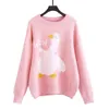 H.SA Women Winter Pullover and Sweaters Cartoon Pink Jumpers swan Jacquard Cute Sweaters For Girls Kawaii Pull Femme Hiver 210716