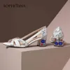 Sophitina Bekväma Kvinnors Sandaler Ko Läder Tryck Open Toe Metal Square Diamant Heel Shoes Leisure Sandals Kvinnor SO494 210513