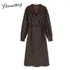 Yitimuceng Plaid Sashes Dresses Women A-Line Spring Long Sleeve Ruffled High Waist Office Lady French Fashion Clothing 210601